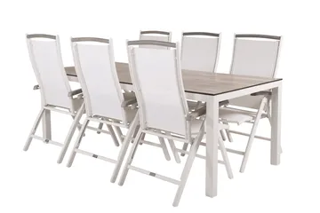 Llama Spisegruppe 205cm + 6 Albany Posisjonsstoler - Hvit/Grå - Hagemøbler & utemiljø - Hagegruppe - Spisegrupper hage