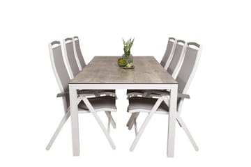 Llama Spisegruppe 205cm + 6 Albany Posisjonsstoler - Hvit/Grå - Hagemøbler & utemiljø - Hagegruppe - Spisegrupper hage