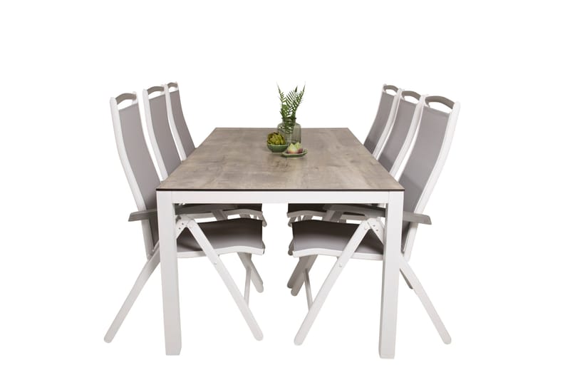 Llama Spisegruppe 205cm + 6 Albany Posisjonsstoler - Hvit/Grå - Hagemøbler & utemiljø - Hagegruppe - Spisegrupper hage