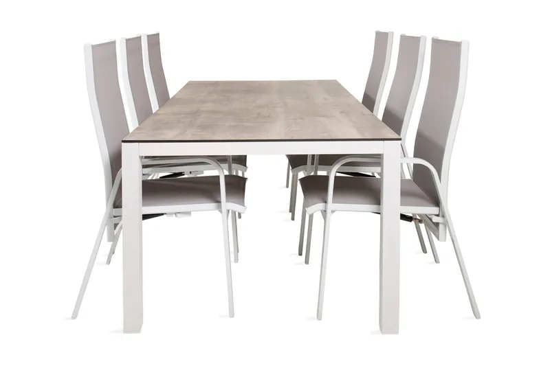 Llama Spisegruppe 205cm + 6 Copacabana Reclinerstoler, Svart/Grå