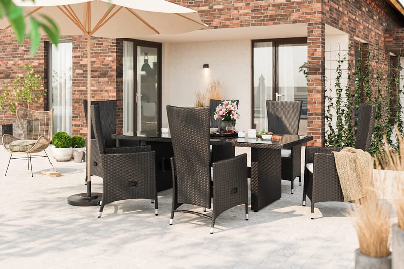 Majestic Spisegruppe 210+6 Jenny Regulerbare Stoler - Svart - Hagemøbler & utemiljø - Hagegruppe - Spisegrupper hage