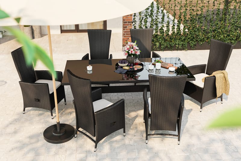 Majestic Spisegruppe 210+6 Jenny Regulerbare Stoler - Svart - Hagemøbler & utemiljø - Hagegruppe - Spisegrupper hage