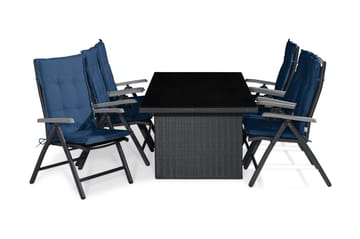 Majestic Spisegruppe 210x100 + 6 Monaco Posisjonsstol m Pute - Svart/Grå/Blå - Hagemøbler & utemiljø - Hagegruppe - Spisegrupper hage