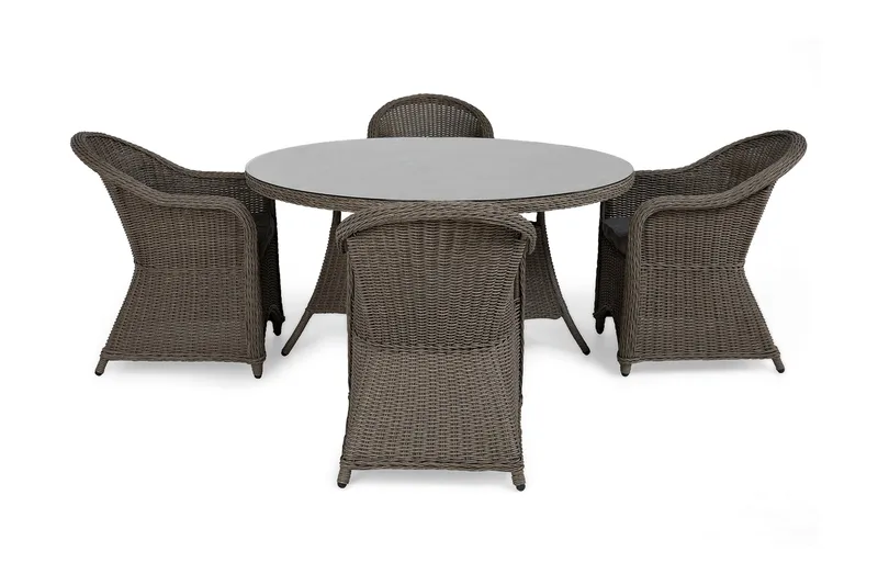 Marcus Spisegruppe 140 Rund + 4 Light Lenestoler m Pute - Grå - Hagemøbler & utemiljø - Hagegruppe - Spisegrupper hage