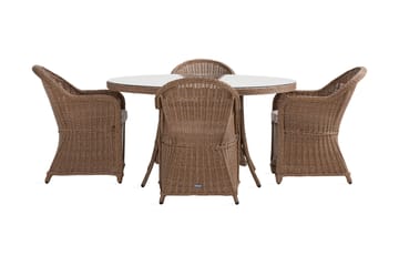 Marcus Spisegruppe 140 Rund + 4 Light Lenestoler m Pute - Natur - Hagemøbler & utemiljø - Hagegruppe - Spisegrupper hage