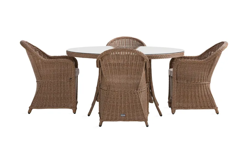 Marcus Spisegruppe 140 Rund + 4 Light Lenestoler m Pute - Natur - Hagemøbler & utemiljø - Hagegruppe - Spisegrupper hage