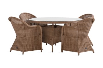 Marcus Spisegruppe 140 Rund + 4 Light Lenestoler m Pute - Natur - Hagemøbler & utemiljø - Hagegruppe - Spisegrupper hage