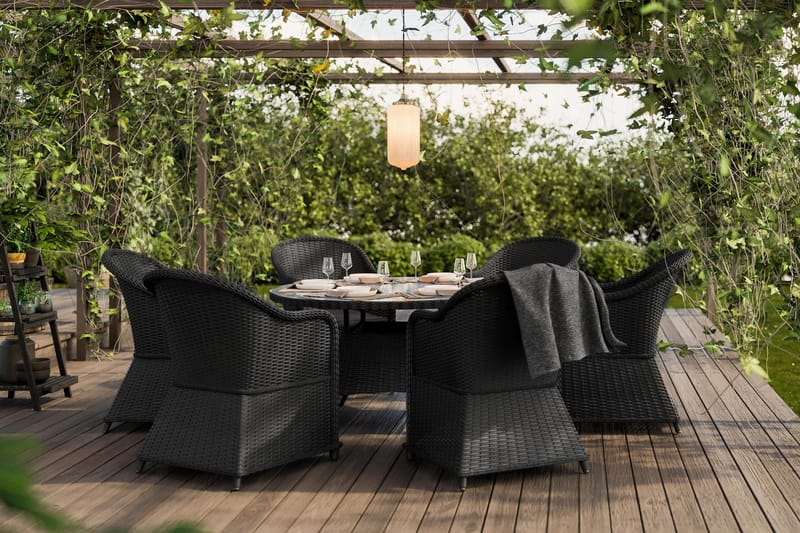 Marcus Spisegruppe 140 Rund + 6 Light Lenestoler m Pute - Svart - Hagemøbler & utemiljø - Hagegruppe - Spisegrupper hage