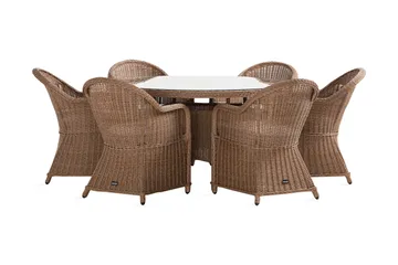 Marcus Spisegruppe 140 Rund + 6 Light Lenestoler m Pute - Natur - Hagemøbler & utemiljø - Hagegruppe - Spisegrupper hage