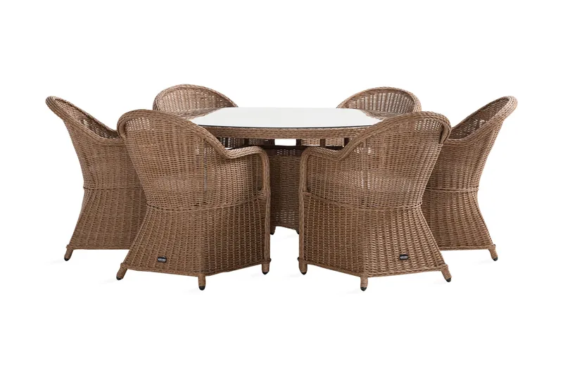 Marcus Spisegruppe 140 Rund + 6 Light Lenestoler m Pute, Natur