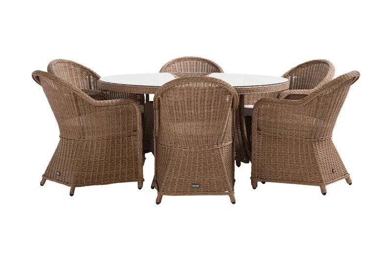 Marcus Spisegruppe 140 Rund + 6 Light Lenestoler m Pute - Natur - Hagemøbler & utemiljø - Hagegruppe - Spisegrupper hage