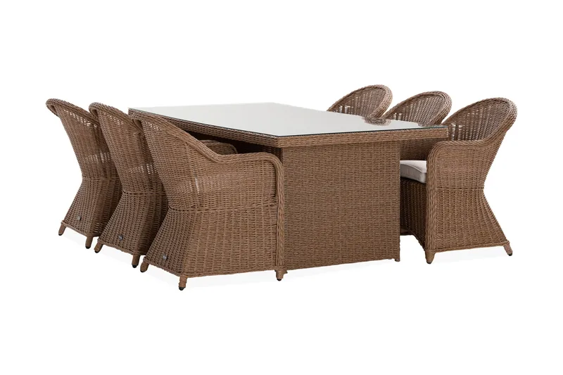 Marcus Spisegruppe 200 + 6 Light Lenestoler m Pute - Natur - Hagemøbler & utemiljø - Hagegruppe - Spisegrupper hage