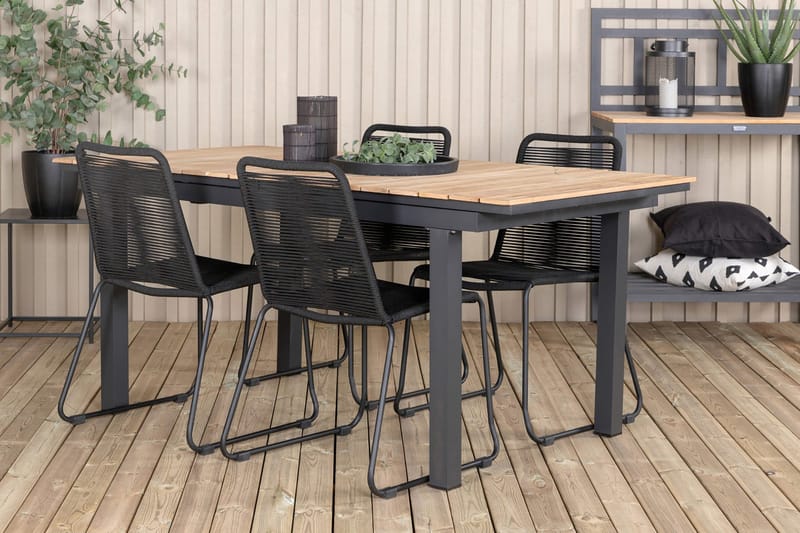 Mexico Forlengbar Spisegruppe 160cm + 4 Lindos Spisestoler - Svart - Hagemøbler & utemiljø - Hagegruppe - Spisegrupper hage