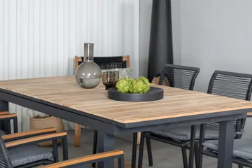 Mexico Forlengbar Spisegruppe 160cm + 6 Dallas Stoler - Brun/Svart - Hagemøbler & utemiljø - Hagegruppe - Spisegrupper hage