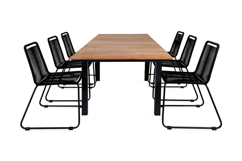 Mexico Forlengbar Spisegruppe 160cm + 6 Lindos Spisestoler, Svart