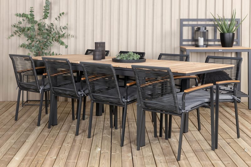 Mexico Forlengbar Spisegruppe 160cm + 8 Dallas Stoler - Brun/Svart - Hagemøbler & utemiljø - Hagegruppe - Spisegrupper hage