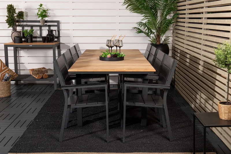 Mexico Forlengbar Spisegruppe 160cm + 8 Levels Spisestoler, Svart