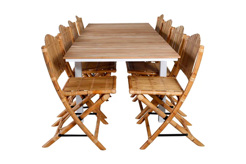 Mexico Forlengbar Spisegruppe 180cm + 8 Cane Stoler, Brun/Hvit