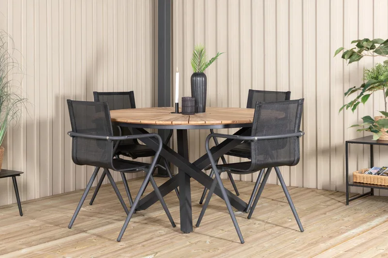 Mexico Spisegruppe Rund Ø140cm + 4 Alina Spisestoler, Brun/Hvit