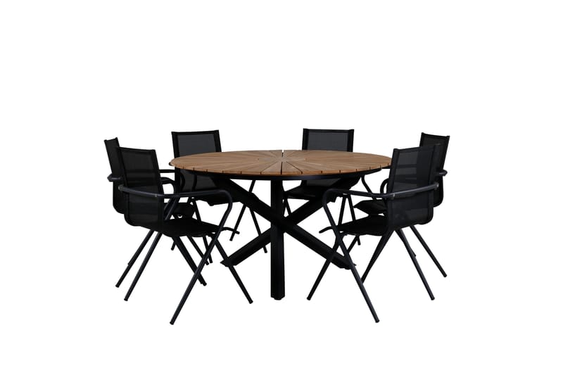 Mexico Spisegruppe Rund Ø140cm + 6 Alina Spisestoler, Svart/Natur