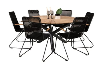 Mexico Spisegruppe Rund Ø140cm + 6 Bois Karmstoler - Svart/Natur - Hagemøbler & utemiljø - Hagegruppe - Spisegrupper hage