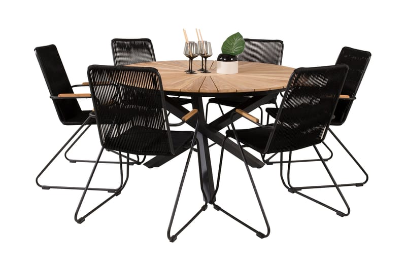 Mexico Spisegruppe Rund Ø140cm + 6 Bois Karmstoler - Svart/Natur - Hagemøbler & utemiljø - Hagegruppe - Spisegrupper hage