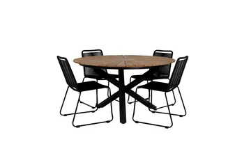 Mexico Spisegruppe Rund Ø140cm + 4 Lindos Stoler - Svart/Gul - Hagemøbler & utemiljø - Hagegruppe - Spisegrupper hage