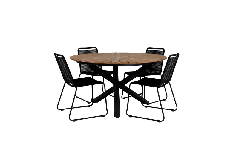 Mexico Spisegruppe Rund Ø140cm + 4 Lindos Stoler, Svart/Gul