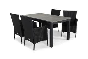 Monaco Spisegruppe 152-210 + 4 Thor Lenestol m Pute - Svart - Hagemøbler & utemiljø - Hagegruppe - Spisegrupper hage