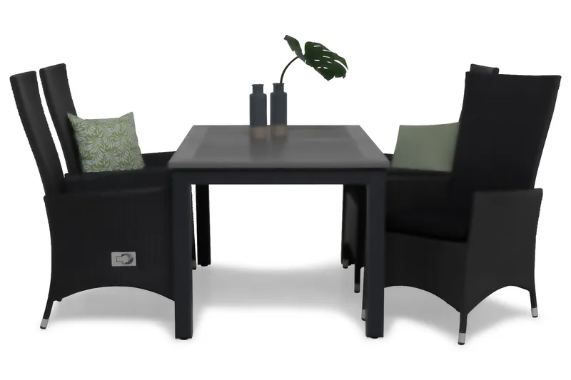 Monaco Spisegruppe 152-210+4 Jenny Regulerbare Stoler+Puter - Svart - Hagemøbler & utemiljø - Hagegruppe - Spisegrupper hage