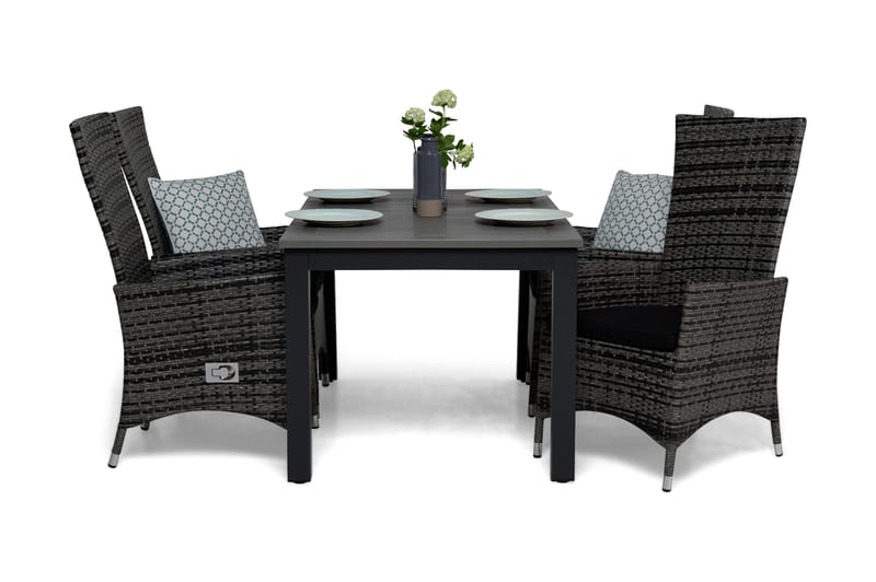 Monaco Spisegruppe 152-210+4 Jenny Regulerbare Stoler+Puter - Svart/Grå - Hagemøbler & utemiljø - Hagegruppe - Spisegrupper hage