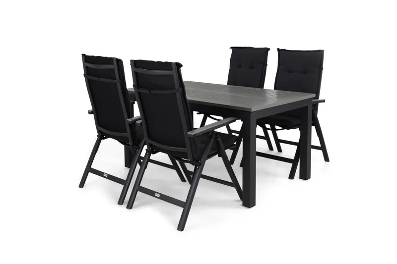 Monaco Spisegruppe 152-210+4 Maggie Posisjonsstoler+Puter, Svart/Grå