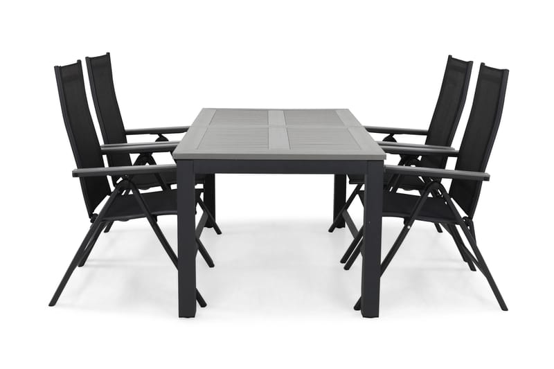 Monaco Spisegruppe 152-210+4 Posisjonsstoler, Svart/Grå