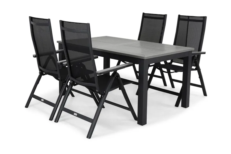 Monaco Spisegruppe 152-210+4 Posisjonsstoler - Svart/Grå - Hagemøbler & utemiljø - Hagegruppe - Spisegrupper hage