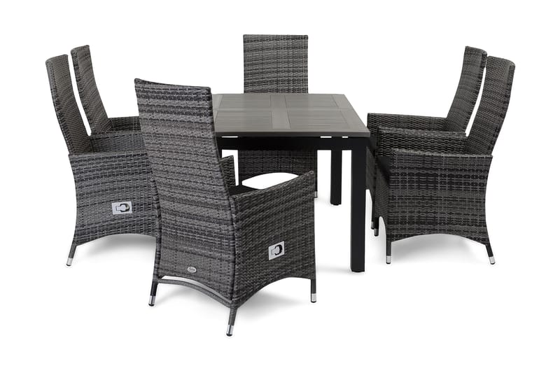 Monaco Spisegruppe 152-210+6 Jenny Regulerbare Stoler, Svart/Grå