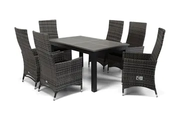 Monaco Spisegruppe 152-210+6 Jenny Regulerbare Stoler - Svart/Grå - Hagemøbler & utemiljø - Hagegruppe - Spisegrupper hage