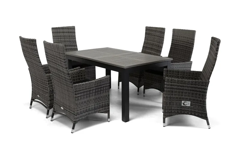 Monaco Spisegruppe 152-210+6 Jenny Regulerbare Stoler - Svart/Grå - Hagemøbler & utemiljø - Hagegruppe - Spisegrupper hage