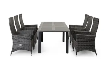 Monaco Spisegruppe 152-210+6 Jenny Regulerbare Stoler - Svart/Grå - Hagemøbler & utemiljø - Hagegruppe - Spisegrupper hage