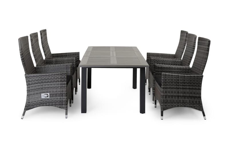 Monaco Spisegruppe 152-210+6 Jenny Regulerbare Stoler - Svart/Grå - Hagemøbler & utemiljø - Hagegruppe - Spisegrupper hage