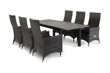 Monaco Spisegruppe 152-210+6 Jenny Regulerbare Stoler - Svart/Grå - Hagemøbler & utemiljø - Hagegruppe - Spisegrupper hage