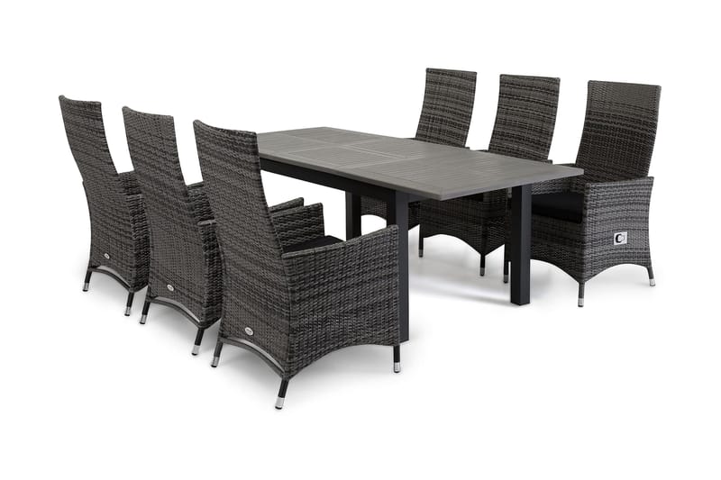 Monaco Spisegruppe 152-210+6 Jenny Regulerbare Stoler - Svart/Grå - Hagemøbler & utemiljø - Hagegruppe - Spisegrupper hage