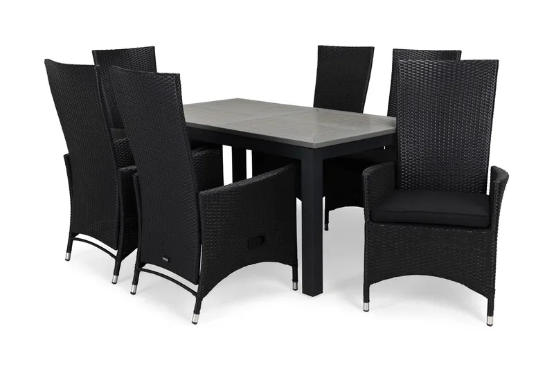 Monaco Spisegruppe 152-210+6 Jenny Regulerbare Stoler+Puter, Svart