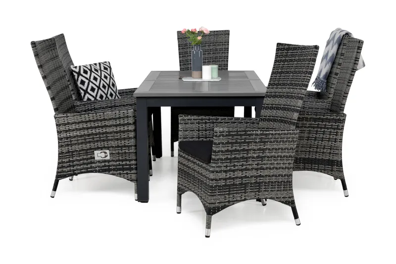 Monaco Spisegruppe 152-210+6 Jenny Regulerbare Stoler+Puter - Svart/Grå - Hagemøbler & utemiljø - Hagegruppe - Spisegrupper hage