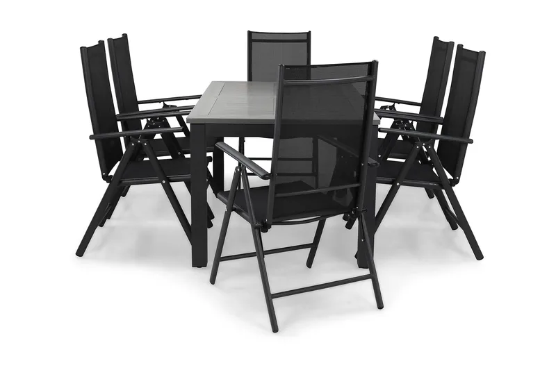 Monaco Spisegruppe 152-210+6 Maggie Posisjonsstoler - Svart - Hagemøbler & utemiljø - Hagegruppe - Spisegrupper hage