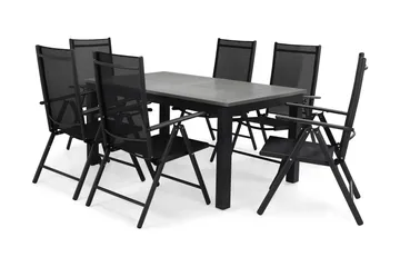 Monaco Spisegruppe 152-210+6 Maggie Posisjonsstoler - Svart - Hagemøbler & utemiljø - Hagegruppe - Spisegrupper hage