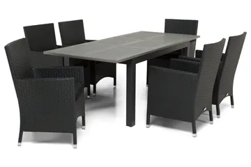 Monaco Spisegruppe 152-210+6 Thor Lyx Stoler - Svart - Hagemøbler & utemiljø - Hagegruppe - Spisegrupper hage