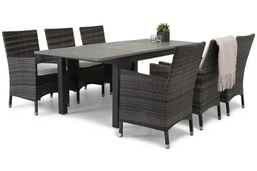 Monaco Spisegruppe 152-210+6 Thor Stoler - Svart/Grå - Hagemøbler & utemiljø - Hagegruppe - Spisegrupper hage
