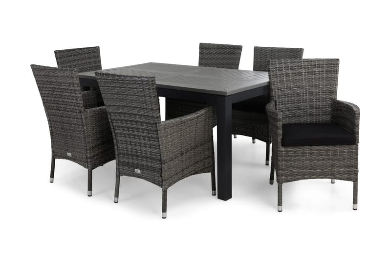 Monaco Spisegruppe 152-210+6 Thor Stoler+Puter, Svart/Grå