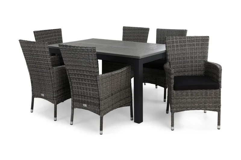 Monaco Spisegruppe 152-210+6 Thor Stoler+Puter, Svart/Grå