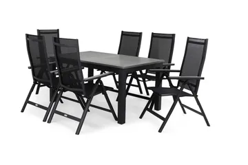 Monaco Spisegruppe 152-210+6 Posisjonsstoler - Svart/Grå - Hagemøbler & utemiljø - Hagegruppe - Spisegrupper hage